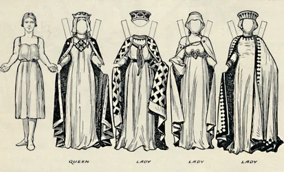 The Gallery of British Costume: Kuinka englantilaiset pukeutuivat King Johnsin aikaan, vuodelta 1934