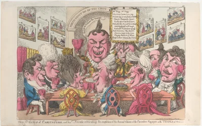 Karikatyyrin nero ja hänen ystävänsä juhlivat Seconin valmistumista, 2. heinäkuuta 1808.