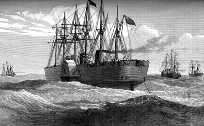 The Great Eastern pelaa Atlantin lennätinkaapelia, c1865, c1880