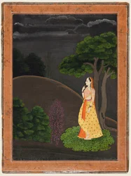 Sankaritar, joka odottaa innokkaasti poissa olevaa rakastajaansa Utka Nayaka, c. 1750-55.