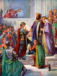 Mustan prinssin vihkiminen Sukkanauharitarikunnan ritariksi, 1348, noin 1920