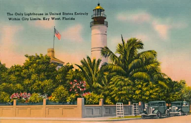 Yhdysvaltain ainoa majakka täysin kaupungin rajojen sisällä, Key West, Florida, 1940-luku