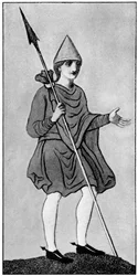 Saksin vaippa, jossa näkyy kiinnitystapa, 1910