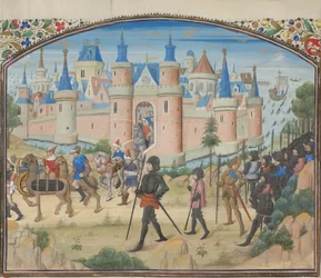 Tyroksen piiritys, 1124. Pienoiskuva Historiasta, William of Tyre, 1460-luku