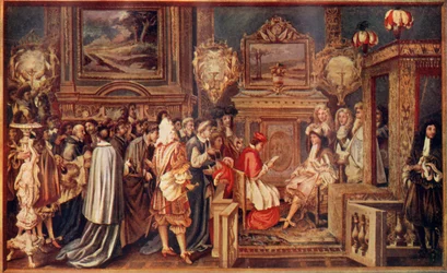 Aurinkokuningas Ludvig XIV Ranskan loisteliaan hovinsa kanssa, 1664, noin 1930