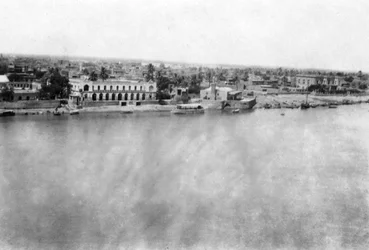 Tigris-joki 31. brittiläisestä yleissairaalasta, Bagdad, Mesopotamia, ensimmäinen maailmansota, 1918