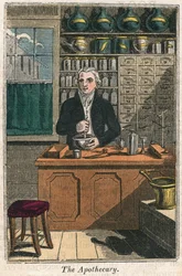 Apteekki, joka käyttää survinta ja huhmaretta lääkkeiden valmistukseen, 1823