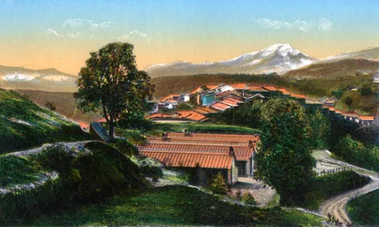 Kasarmi kaukaisilla lumihuippuisilla vuorilla, Chakrata, Intia, 1900-luvun alku