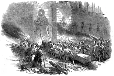 Väkijoukko hyökkäämässä Arsenalia Berliinissä, vallankumous Preussissa, maaliskuu 1848
