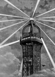 Sähkövalo Eiffel-tornin huipulla, Pariisi, 1889