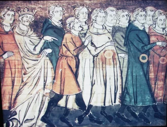 Juutalaisten karkottaminen Ranskasta vuonna 1182. Miniatyyri Grandes Chroniques de France -teoksesta, 1320-luku