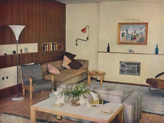 Lontoon asunnon olohuone, jonka on suunnitellut uudelleen Serge Chermayeff, F.R.I.B.A., 1936