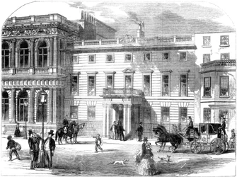 Sotaosaston uusi toimisto, Buckingham House, Pall Mall, Lontoo, 1855