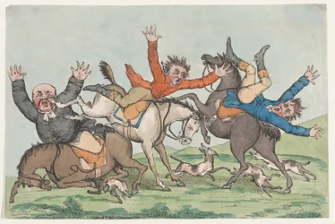 Kolme ratsastajaa putoaa vuoriltaan, 1780-1820.