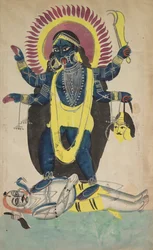 Kalin kaksi aspektia: Kali tanssii Shivalla, c. 1880-1890.
