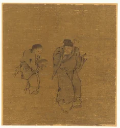 Kaksi mieshahmoa rupikonna-, Ming- tai Qing-dynastian kanssa, 1600-luku.