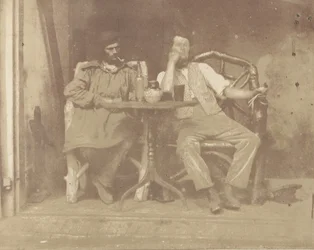 Kaksi miestä pöydän ääressä, 1850-luku.