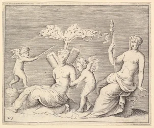 Two Women and Two Cupids, julkaistu n. 1599-1622.