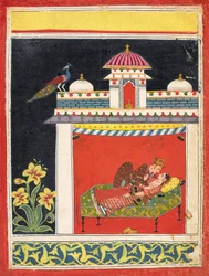 Kaksi rakastajaa paviljongissa, Amarushatakasta Sata Amarun runoa..., n. 1680.