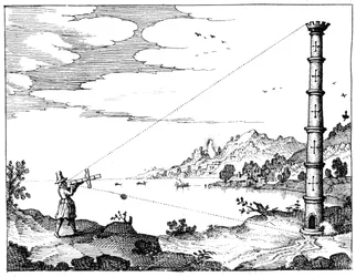 Mittaa tornin korkeutta ristikkosauvalla, 1617-1619