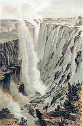 Victoria Falls, Afrikka, idästä katsottuna, 1866