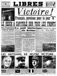 Voitto!, Libres-sanomalehden etusivu, 9. toukokuuta 1945