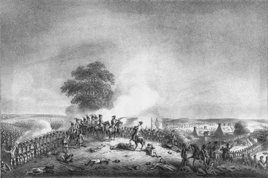 Näkymä Mont St. Jeanista Waterloon taistelusta...1815, c1816.