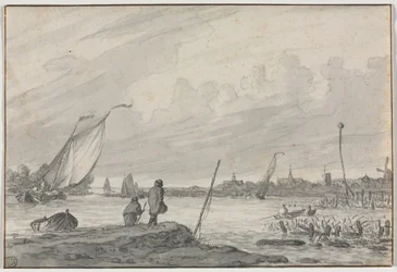 Näkymä Alkmaarille veneineen, 1600-luku.