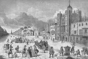 Näkymä St Jamesin palatsille, Westminster, Lontoo, Queen Annen aikaan, n. 1710 1878.
