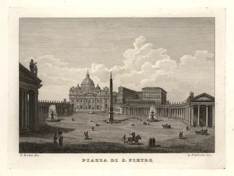 Näkymä Pyhän Pietarin aukiolle, Piazza di S. Pietrolle, Pietarinkirkolle ja muinaiselle egyptiläiselle obeliskille