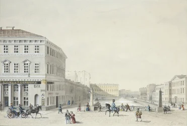 Näkymä Moika-penkereelle Poliisisillalta, 1839