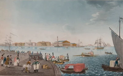 Näkymä Neva-joelle ja Pietarin pörssille, 1800-luvun alku
