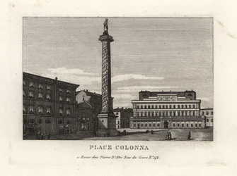 Näkymä Piazza Colonnalle Marcus Aureliuksen pylvään kanssa, Rooma