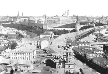 Näkymä kaupunkiin ja Kremliin, Moskova, Venäjä, 1895.