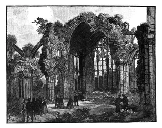 Kuningatar Victorian vierailu Melrose Abbeyssa, Skotlannissa, 1800-luvun lopulla