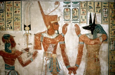 Seinämaalaus Rameses III:n pojan haudasta, Kuningattaren laakso, Luxor, Egypti, 1100-luvulla eaa.