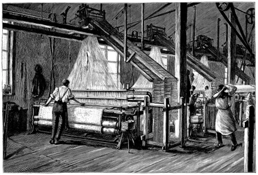 Kudontavaja jacquard-koneilla, c1880