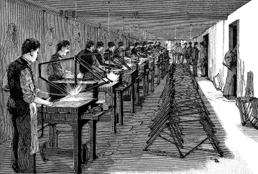 Polkupyörän runkojen hitsaus amerikkalaisessa tehtaassa, 1900