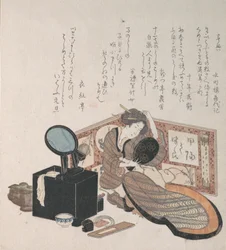 Nainen järjestämässä hiuksiaan, 1800-luku.