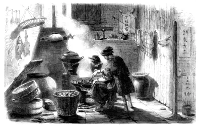 Nainen valmistamassa kakkuja kiinalaiseksi uudeksi vuodeksi 1861