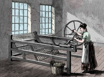 Nainen käyttämässä kehruujennyä, n. 1880