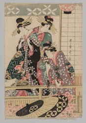 Yoshiwaran naiset katsomassa kadulle keväällä, 1753-1806.