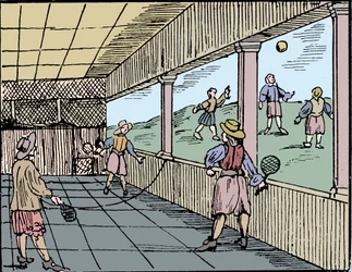 Nuoret miehet pelaamassa tennistä, 1500-luku