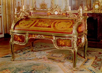 Bureau du Roi, Oeben ja Riesener, intarsia ja ormolu, 1760-69