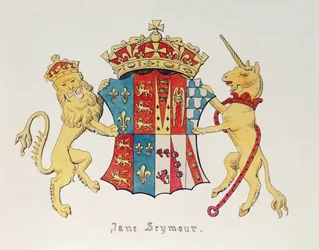 Englannin kuningas Henrik VIII:n (1491-1547) kolmannen vaimon Jane Seymourin (n. 1509-37) vaakuna (painettu) (painokuva)