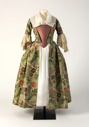 Vihreä ja vaaleanpunainen brokaattikudottu silkki avoin kaapu, 1730-luku (silkki)