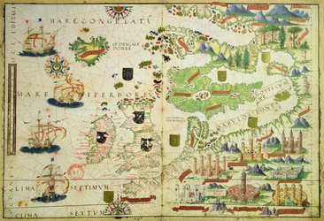 Euroopan kartta Pedro ja Jorge Reinelin sekä Lopo Homemin vuonna 1519 laatiman "Miller-atlaksen" näköispainoksesta