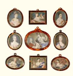 Valikoima Rosalba Carrieran (1675-1757) ja Cornelius Hozerin (fl.1766-67) miniatyyrejä