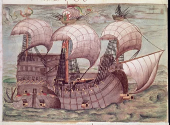 Lisää 15217 f.38v Galleon "Our Lady of Guadalupe" (vellum)