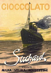 Suklaa Milka de Suchardin mainos, joka esittää linjuria, 1900-luvun alku (juliste)